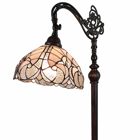 Homeroots 62 in. Traditional Shaped Floor Lamp with White Stained Glass Bowl Shade, Brown 478087